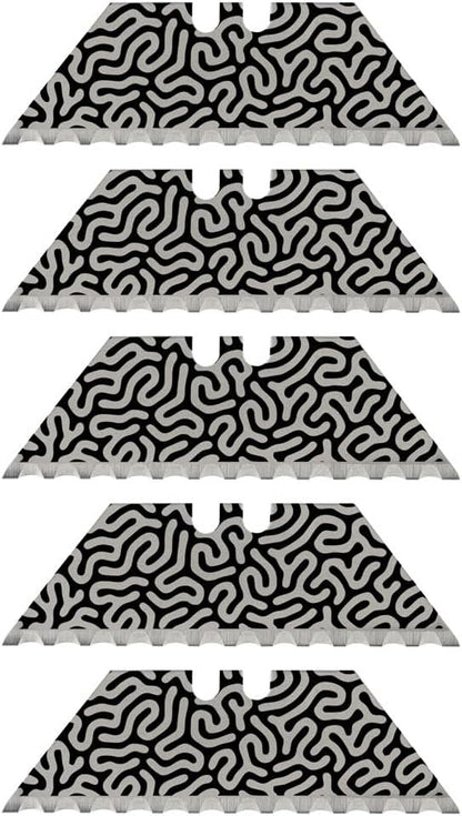 NDZ Performance Serrated Steel Blade Replacement for Utility Knife & Box Cutters, Custom Double Sided Laser Engraved Designs, Silver - Skull - 3 Pack