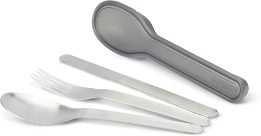 BLACK + BLUM Nesting Cutlery Set 3 Piece Stainless Steel Compact Travel Cutlery Set (Knife, Fork, and Spoon) Portable Tableware with Snap Shut Case, Silver