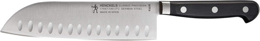 HENCKELS Classic Precision Razor-Sharp Hollow Edge Rocking Santoku Knife 7 Inch, German Engineered Informed by 100+ Years of Mastery