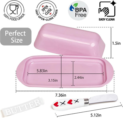 BPA-Free Melamine Butter Dish with Lid & Stainless Steel Knife - Farmhouse Butter Keeper for Countertop & Refrigerator, Dishwasher Safe, Holds 1 Stick with East & West Coast Butter-Cream