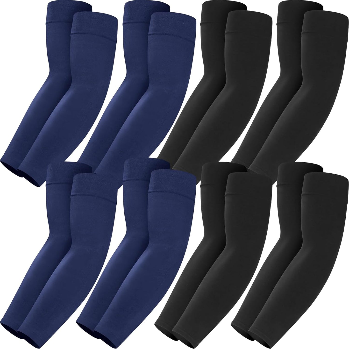 Mochabao 8 Pairs Soft Arm Sleeves, UV Sun Protection Cooling Compression Arm Covers for Outdoor Work, Sports, Men & Women