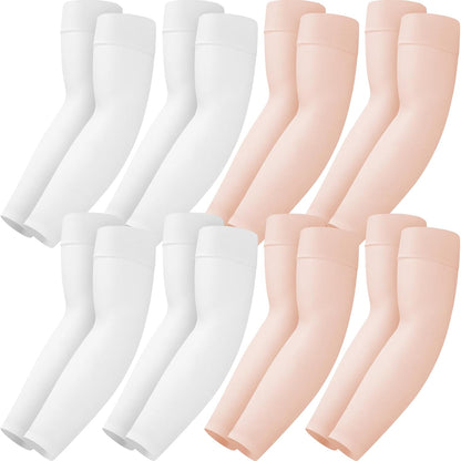 Mochabao 8 Pairs Soft Arm Sleeves, UV Sun Protection Cooling Compression Arm Covers for Outdoor Work, Sports, Men & Women