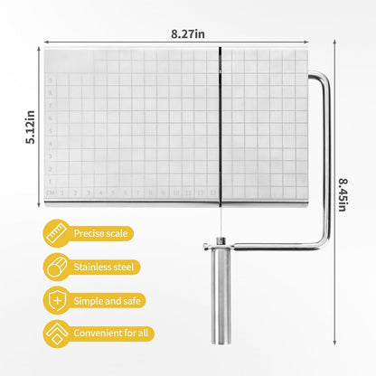 Cheese Slicer with Measuring Grids, Stainless Steel Metal Cheese Cutter and Cutting Board for Block Cheese, with 5 Replacement Extra Wires, Easy to Clean, Dishwasher Safe