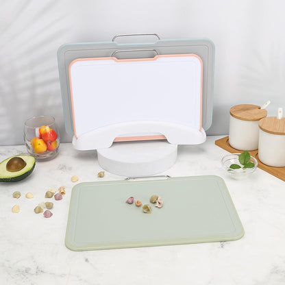 3-Piece Colorful Cutting Board Set with Stand | Color-Coded | Non-Slip | Dishwasher Safe | Durable Large Food Chopping Boards