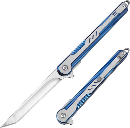 FUNBRO EDC Pocket Knife - 7CR13Mov Steel Tanto Blade, Slim Survival Knife with Clip and Liner Lock, Window Breaker for Outdoor Camping- Stocking stuffer Gifts for Men Women