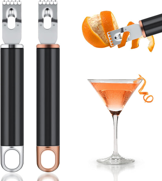 2Pcs Channel Knife, 2 in 1 Lemon Zester Tool, Ultra Sharp Twist Peeler for Cocktail Garnish, Stainless Steel Citrus Peeler for Orange Fruit Rind Peel, Home Kitchen Bar Tools