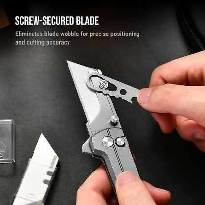 OKNIFE U1 Ultra Titanium Pocket Folding Utility Knife w/Ceramic Blade, Button Lock EDC Box Cutter with Clip for Men Women