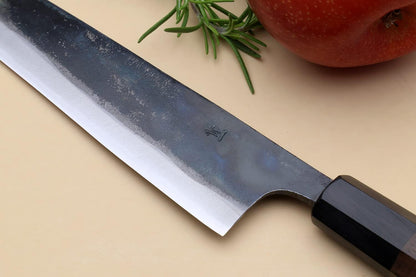 Yoshihiro Mizu Yaki Blue High Carbon Steel #1 Black Forged Petty Kiritsuke Japanese Utility Knife Shitan Handle (6'' (150mm) & Saya)
