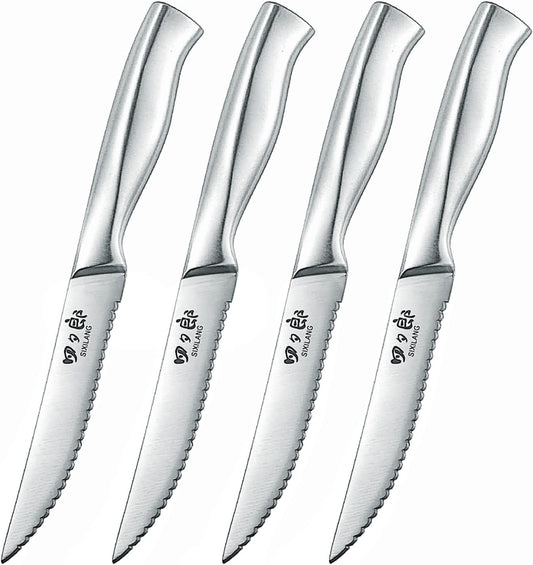 Steak Knives Set, Serrated Steak Knives Set of 8, German Stainless Steel Steak Knife Serrated Dishwasher Safe, Home Gifts for Men and Women