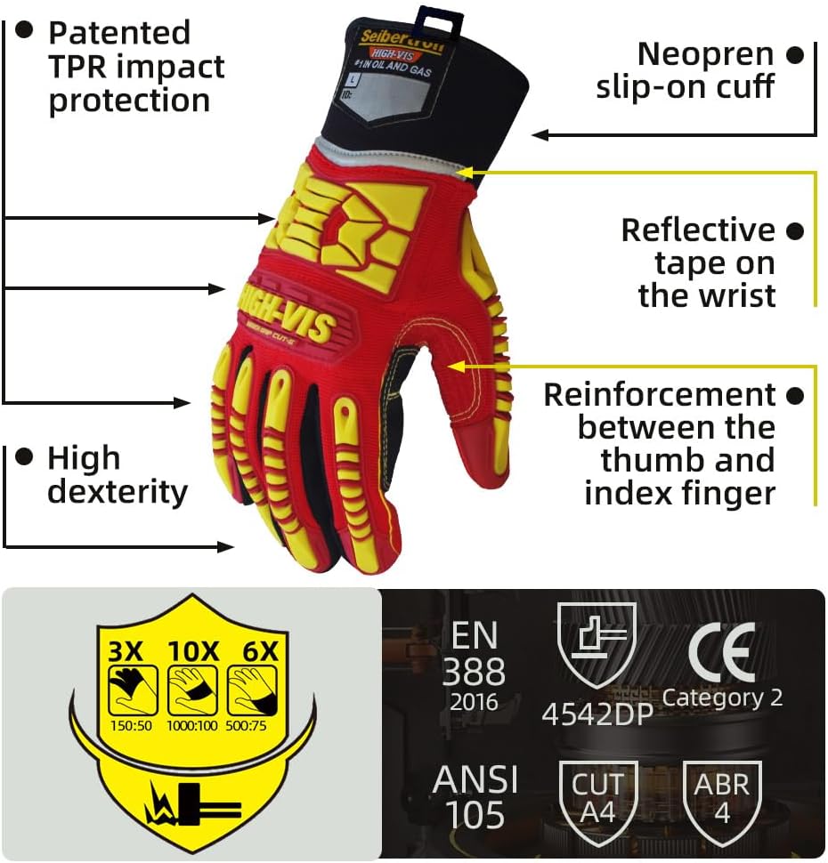 Seibertron High-Vis Series Cut Resistant Reducing Anti-Impact Mechanics Heavy Duty Safety Rescue Oil and Gas Gloves