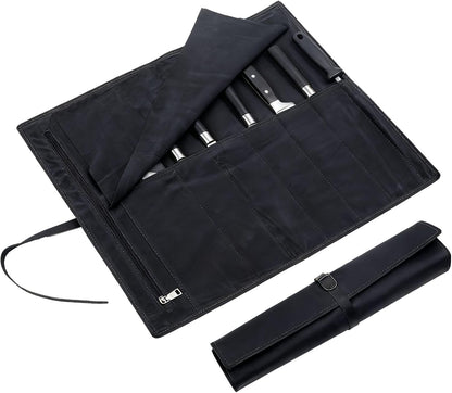 Leather Chef Knife Roll Bag, Knife Bags for Chefs Professional, Large Zippered Pouch & 7-Slot Professional Knife Roll, Chef Knives Storage Bag for Kitchen Tools Culinary Accessories (brown)