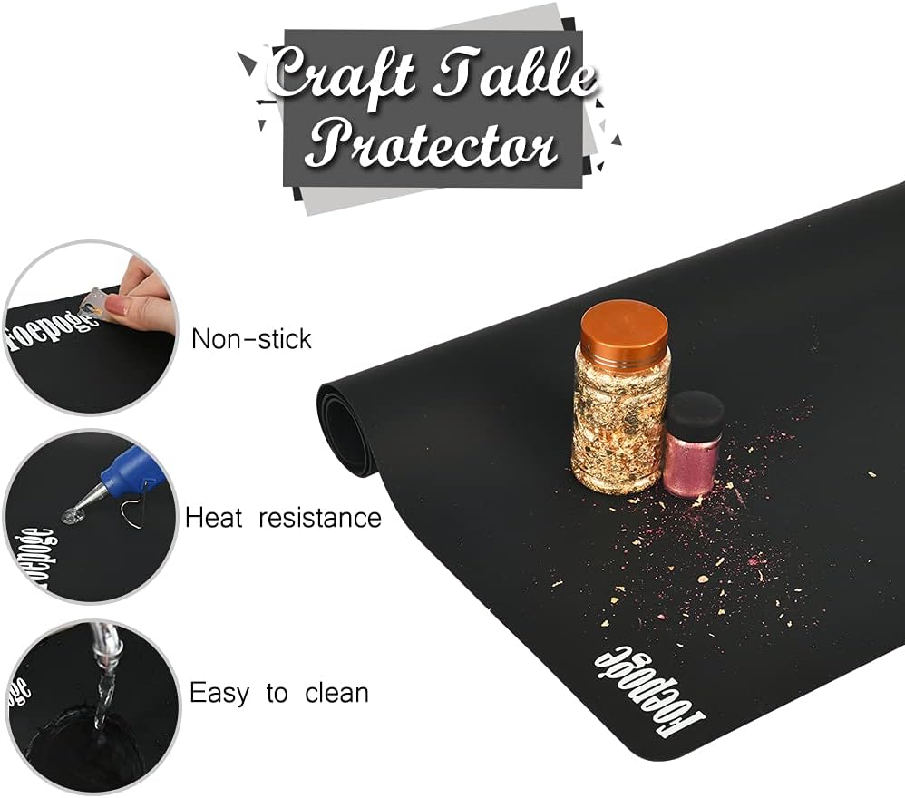 36.2" x 24" Extra Large Silicone Mat for Epoxy Resin, Nonstick Silicon Mats for Crafts Jewelry Casting, Non-Slip Kitchen Table Placemats for Countertop Protector Heat Resistant by Foepoge, Black