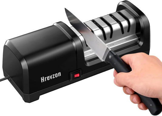 Knife Sharpener Electric for Kitchen Knives, with 100% Diamond Abrasives and Precision Angle Guides, 3-Stage Professional Automatic Quickly Sharpening/Polishing, Black/Orange