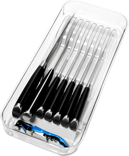 madesmart Premium Knife Drawer Organizer, In Drawer Knife Storage for 7 Knives, Clear Knife Tray for Kitchen Drawers, Space Saving Knife Block Alternative, Clear