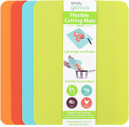 Simply Genius Plastic Cutting Boards - Flexible Color Coded Cutting Board Set - Textured Grip Odor-Resistant Dishwasher-Safe Chopping Mat - Pack of 4-8 in x 11 in - Multicolor