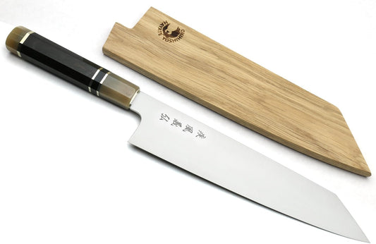 Yoshihiro HAP40 High Speed Stainless Steel Kiritsuke Multipurpose Chefs Knife Triple Ring Ebony Handle (8.25'' (210mm))