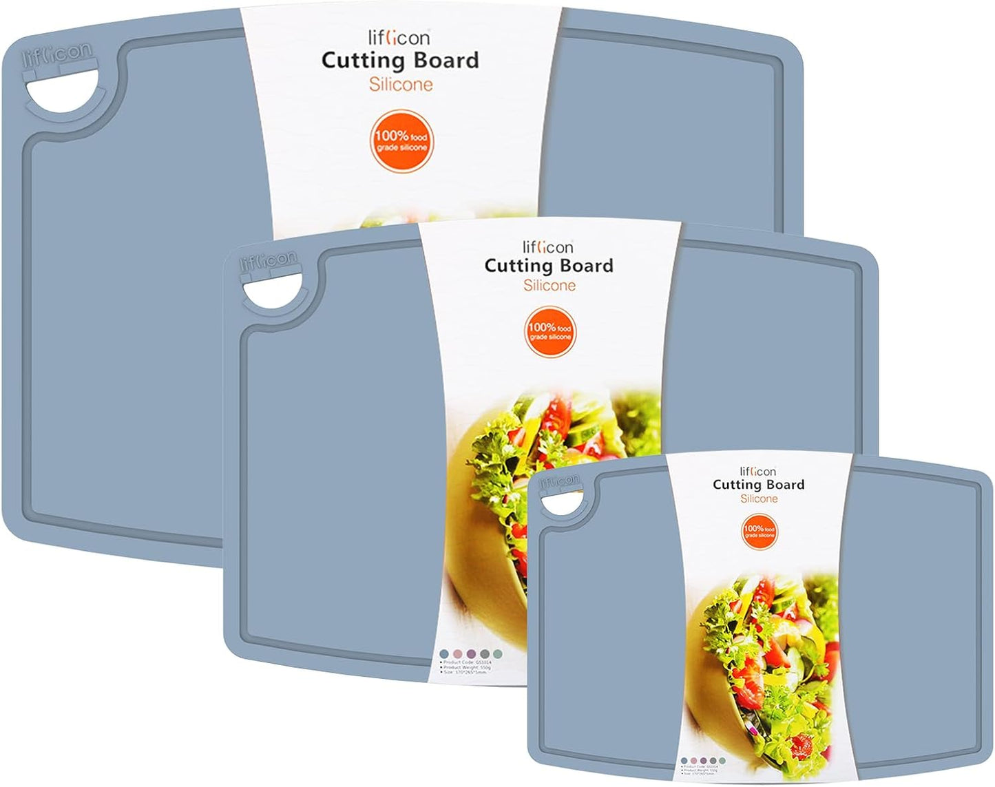 Liflicon Silicone Thick Cutting Boards Mats Set of 3 Foldable & Flexible Design Juice Grooves Easy Grip Handle Dishwasher Safe for Kitchen,BPA free Silicone Cutting Board-Light Green