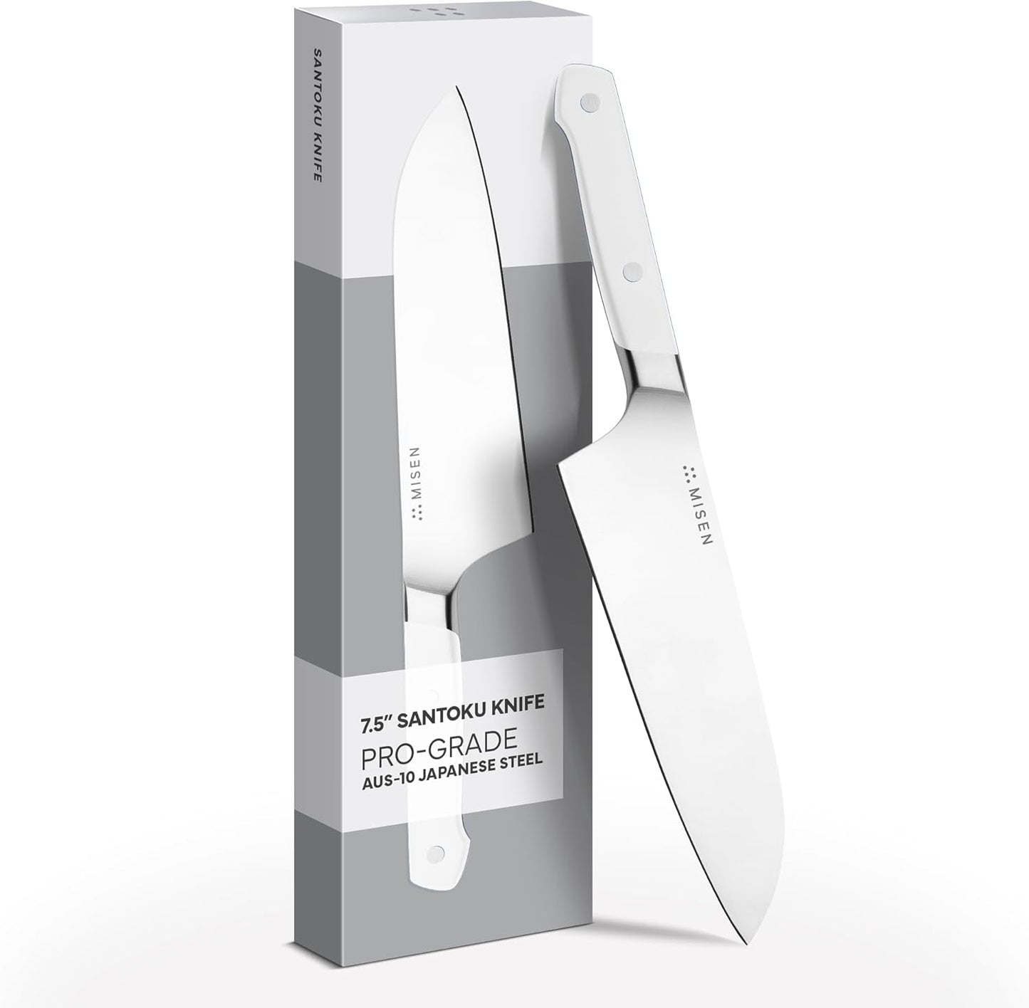 Misen 7.5" Santoku Knife - High Carbon Stainless Steel - Classic Japanese Chef Knife Design for Cutting, Slicing, and Chopping - Razor Sharp Japanese Style Kitchen Knife - White