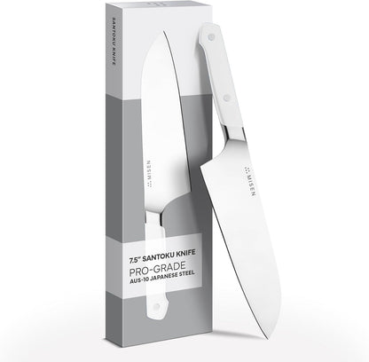 Misen 7.5" Santoku Knife - High Carbon Stainless Steel - Classic Japanese Chef Knife Design for Cutting, Slicing, and Chopping - Razor Sharp Japanese Style Kitchen Knife - White