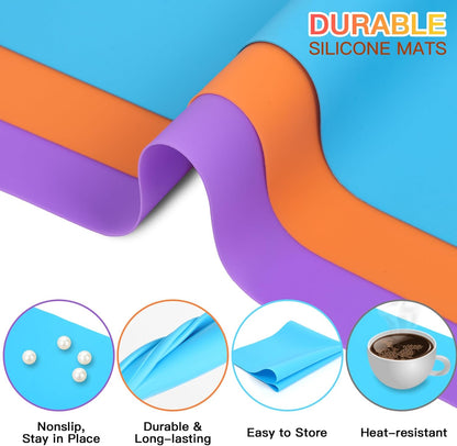 3 Pack Silicone Mats for Crafts, Premium Playdough Mat,A3 Size Silicone Sheet, Liquid, Resin Jewelry Casting Molds Mat,15.7 "x11.8" Nonstick & Nonslip Heat-Resistant Table Protector by AOULELA