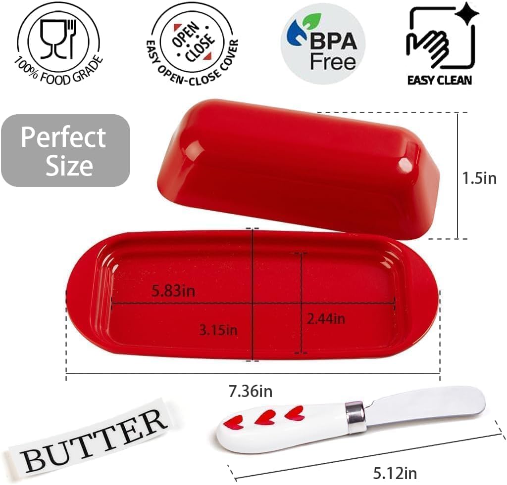 BPA-Free Melamine Butter Dish with Lid & Stainless Steel Knife - Farmhouse Butter Keeper for Countertop & Refrigerator, Dishwasher Safe, Holds 1 Stick with East & West Coast Butter-Cream