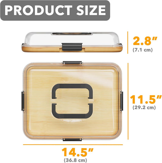 SpaceAid Charcuterie Board with Clear Lid, Portable Travel Cheese Cutting Boards for Picnic Accessories, Bamboo Serving Tray with Lids, House Warming Gifts, Black Handles, 8 Compartments