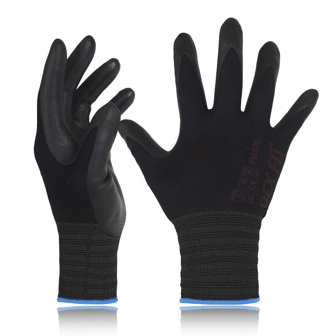 DEX FIT Nitrile Work Gloves FN330, 15-Gauge 3D Snug Stretch Fit, Touchscreen, Power Grip in Wet & Oily Conditions, Mechanic & Warehouse, Men & Women, Black, M, 3 Pairs