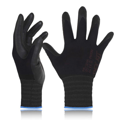 DEX FIT Nitrile Work Gloves FN330, 15-Gauge 3D Snug Stretch Fit, Touchscreen, Power Grip in Wet & Oily Conditions, Mechanic & Warehouse, Men & Women, Black, M, 3 Pairs