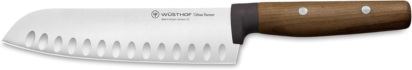 Wüsthof Urban Farmer 7" Hollow Edge Santoku Knife, Brown