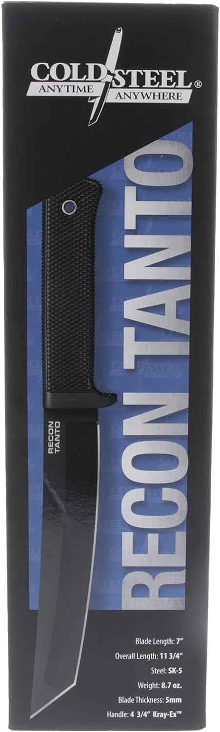 COLD STEEL Recon Tanto 7" SK-5 Razor-Sharp Blade 4.75" Kray-Ex Handle Military Tactical Fixed Blade Knife w/Secure-Ex Sheath