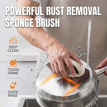 Magic Cleaning Sponge Rust Remover, 2026 New Carborundum Sponge, Sponge Brush Eraser Scrub Pad, Kitchen Cleaning Sponge for Removing Rust Cleaning Pots and Pans (Sponge*2+Handle*2)