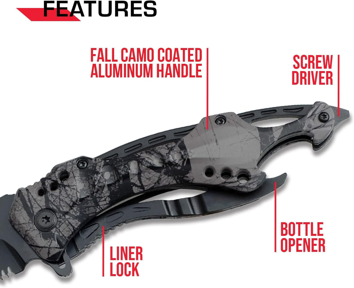Tac-Force Folding Pocket Knife, 3.25-inch Serrated Blade, Orange Aluminum Handle, 7.75-inch Overall Length TF-705EM