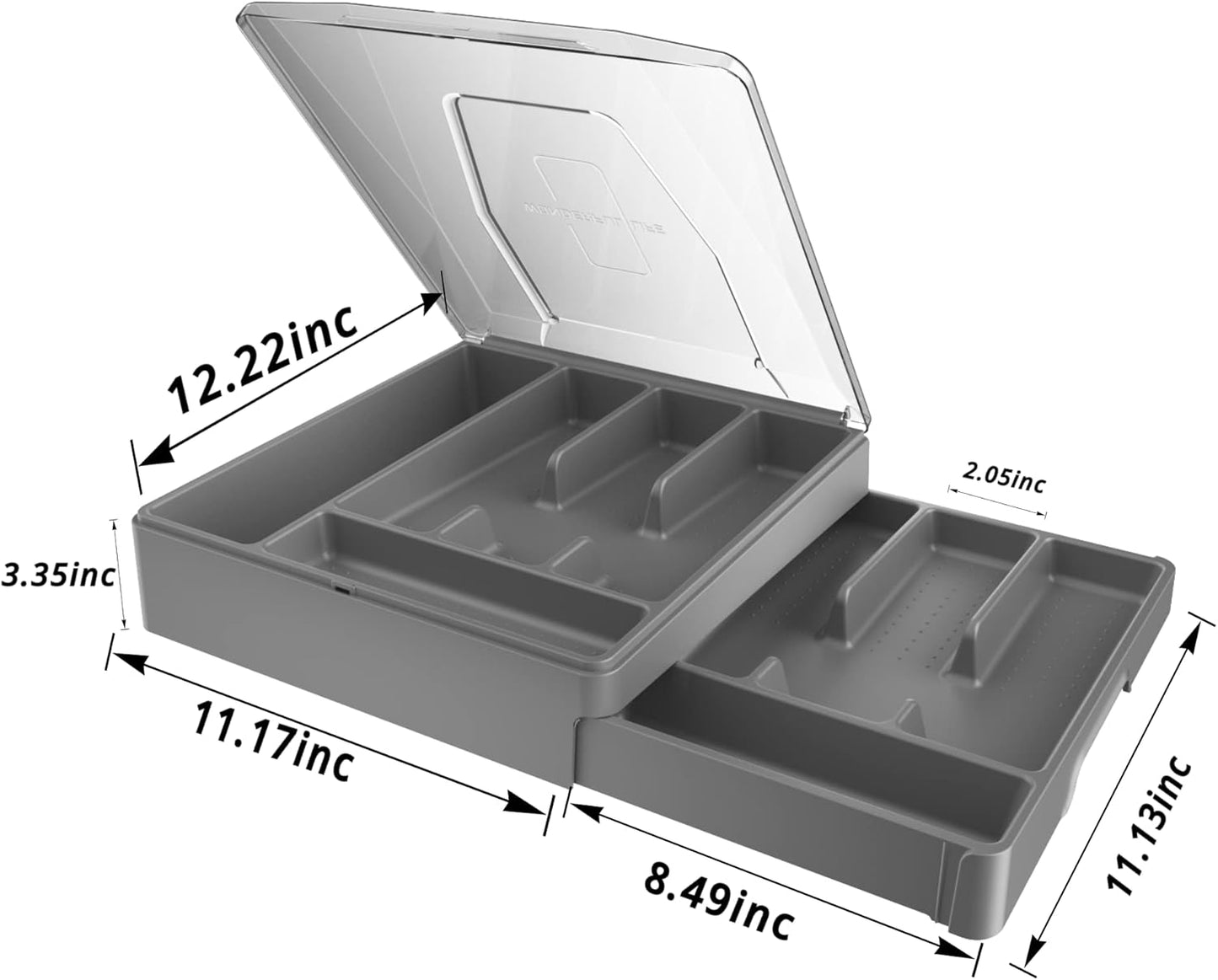 Double Layer Silverware Tray with Lid, Drawer Organizer for Utensil Tray, Cutlery Storage Holder with Cover, Black