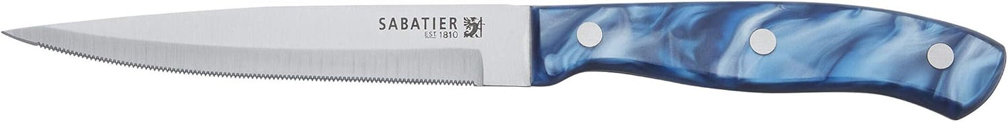 Sabatier Triple Riveted Serrated Utility Knife, 5-Inch, Razor-Sharp Kitchen Knife to Cut Fruit, Vegetables and more, High-Carbon Stainless Steel, Gray