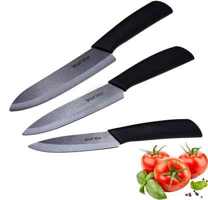 Kitchen Ceramic Knife Set Professional Knife With Sheaths, Super Sharp Rust Proof Stain Resistant (6" Chef Knife, 5" Utility Knife, 4" Fruit Knife)