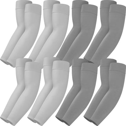 Mochabao 8 Pairs Soft Arm Sleeves, UV Sun Protection Cooling Compression Arm Covers for Outdoor Work, Sports, Men & Women