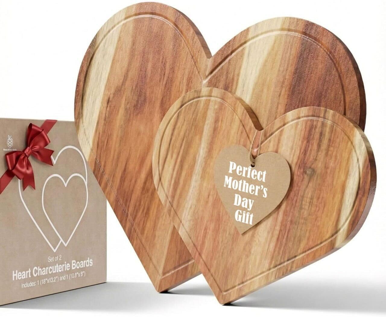 Heart Charcuterie Board 16 x 13.2 Inches - Acacia Wood Cutting Board, Heart Shaped Serving Tray - Mother’s Day Gifts for Mom, Wife, Grandma, Birthday Gifts for Mother & Grandmother