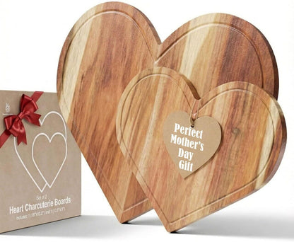 Heart Charcuterie Board 16 x 13.2 Inches - Acacia Wood Cutting Board, Heart Shaped Serving Tray - Mother’s Day Gifts for Mom, Wife, Grandma, Birthday Gifts for Mother & Grandmother