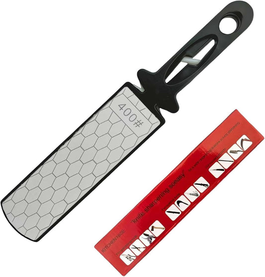 5-in-1 Double Sided Diamond Sharpening Stone, 400/1000 Grit Handheld Sharpener with Ceramic & Tungsten Steel Scissor Slot, Honeycomb Surface Knife Sharpener Plate Whetstone for Blade, Axe, Shears