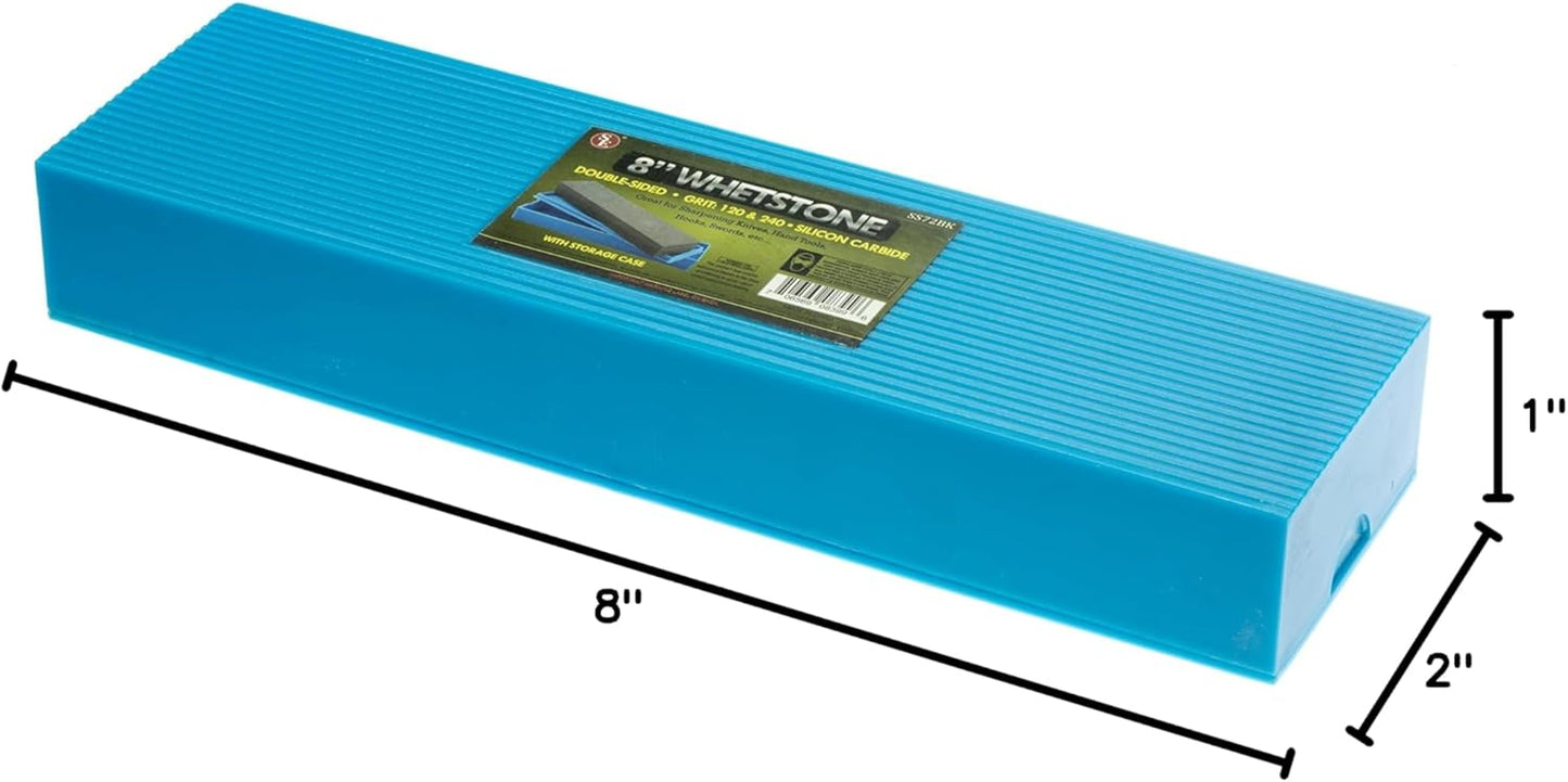SE 8-Inch Silicon Carbide Double-Sided Whetstone - Sharpening Stone with 120 and 240 Grits, Includes Blue Storage Case SS72BK