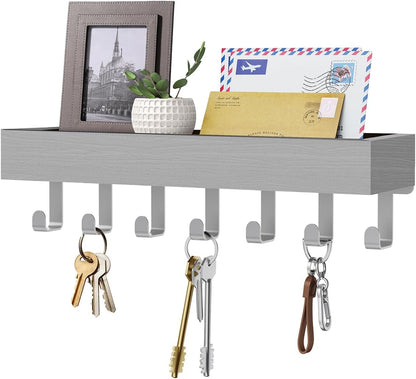 Key Holder Wall Mount Adhesive Magnetic - Hanging Key Hooks with Mail Organizer Tray for Wallet House - Keys Hanger Rack with Shelf for Camper Entryway Door Home Living Room Decor Large Black
