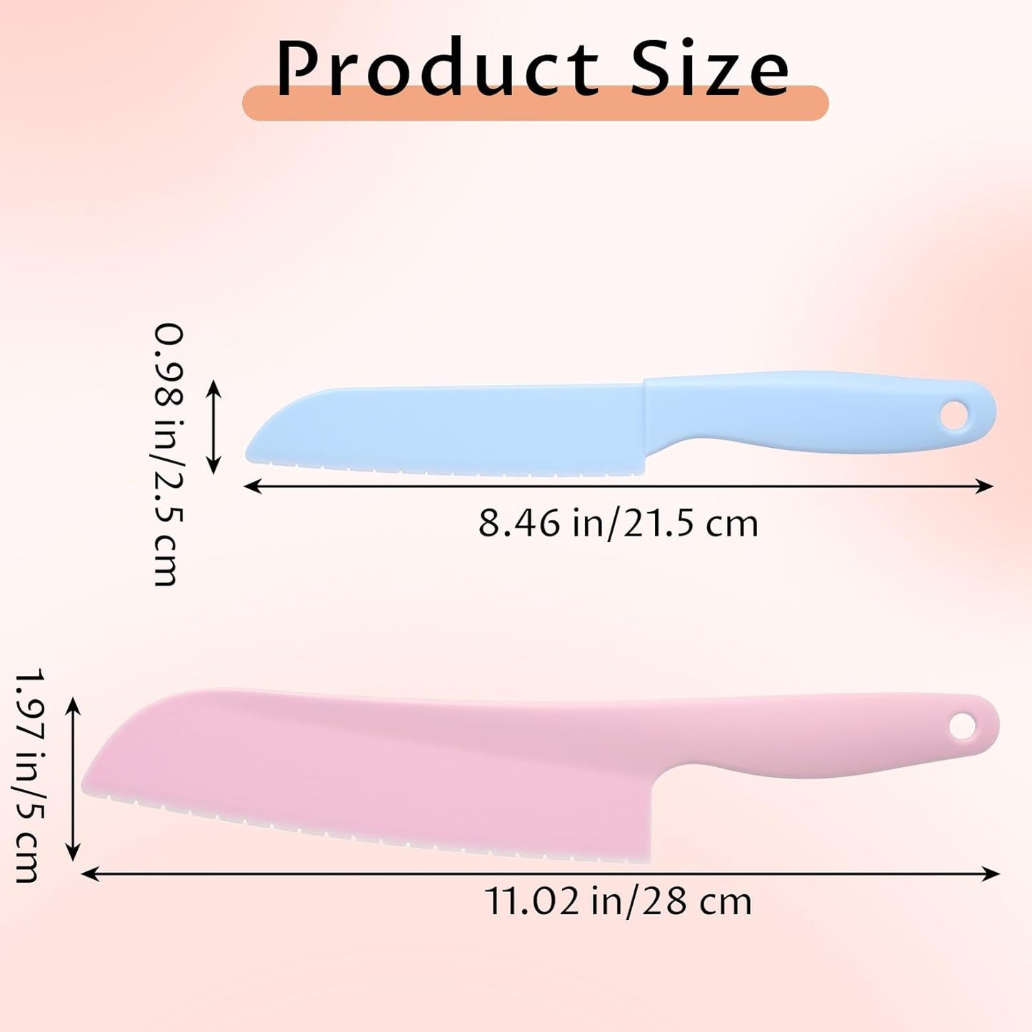 4 Pack Lettuce Knife 11/8.5" Plastic Cake Knifes to Prevent Browning Serrated Kitchen Cutter for Cutting Fruits, Cakes and Bread Dishwashable Safe for Kids Nylon Cutters for Nonstick Pans (Blue, S&L)