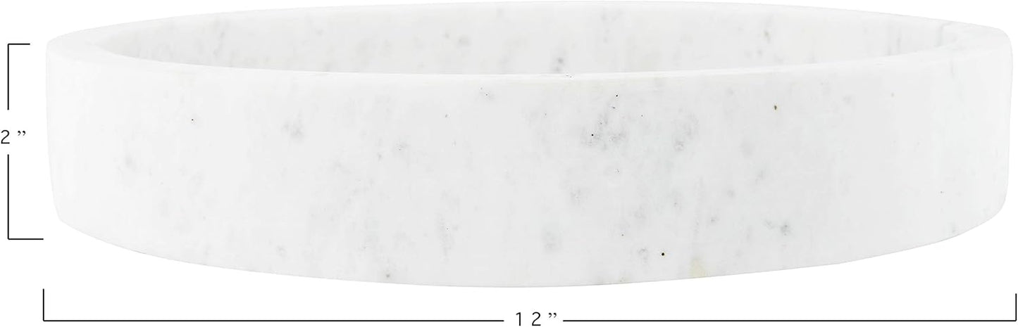 Creative Co-Op Minimalist Round Carved Marble Tray or Charcuterie Board, White