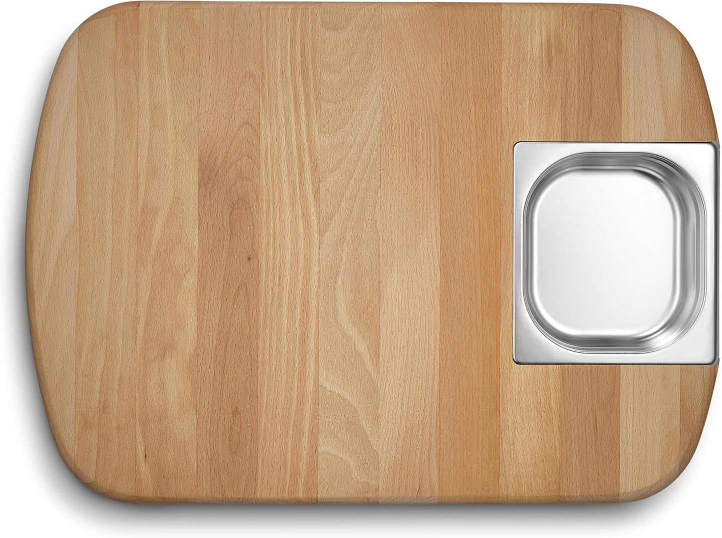Hybrid Beechwood Carving and Cutting Board with Stainless Steel Drip Tray, Carrying Handle, and Juice Trenches, Double-Sided