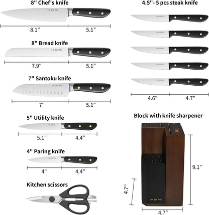14-Piece Kitchen Knife Set with Detachable Block, High Carbon Stainless Steel Dishwasher Safe Knives, Includes Chef, Santoku, Bread, Steak Knives for Home Kitchen,White