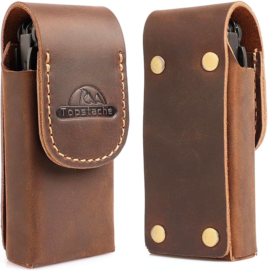Topstache Leather Multitool Sheath - Multitool Holster for Belt - Belt Loop Multitool Pouch - Magnetic Closure Tool Pouch Case,