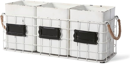 NIKKY HOME Farmhouse 3 Compartment Galvanized Flatware Cutlery Caddy Countertop Silverware Holder for Spoons, Knives, Forks - Silver