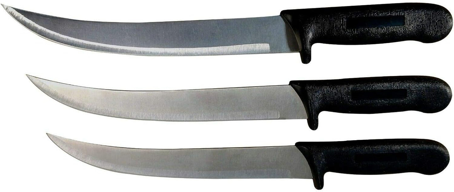 10” Breaking Butcher Knife - Cimiter - Curved Blade Black Handle - Cozzini Cutlery Imports (3 Pack - 10" Breaking Knife)