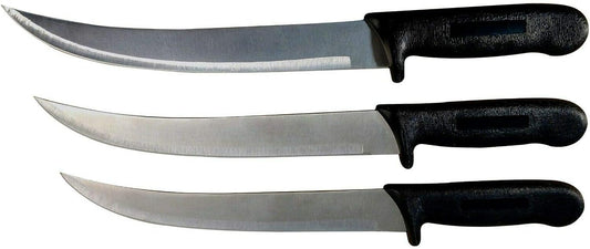 10” Breaking Butcher Knife - Cimiter - Curved Blade Black Handle - Cozzini Cutlery Imports (3 Pack - 10" Breaking Knife)