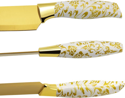 Kitchen Knife Set Non Stick Knives with Block, Serrated Steak Knife, Chef Knife, Bread Knife, Scissors, Sharpener, 14Pcs Stainless Steel Ultra-Sharp Cutlery Block Sets with Titanium Coated Blade
